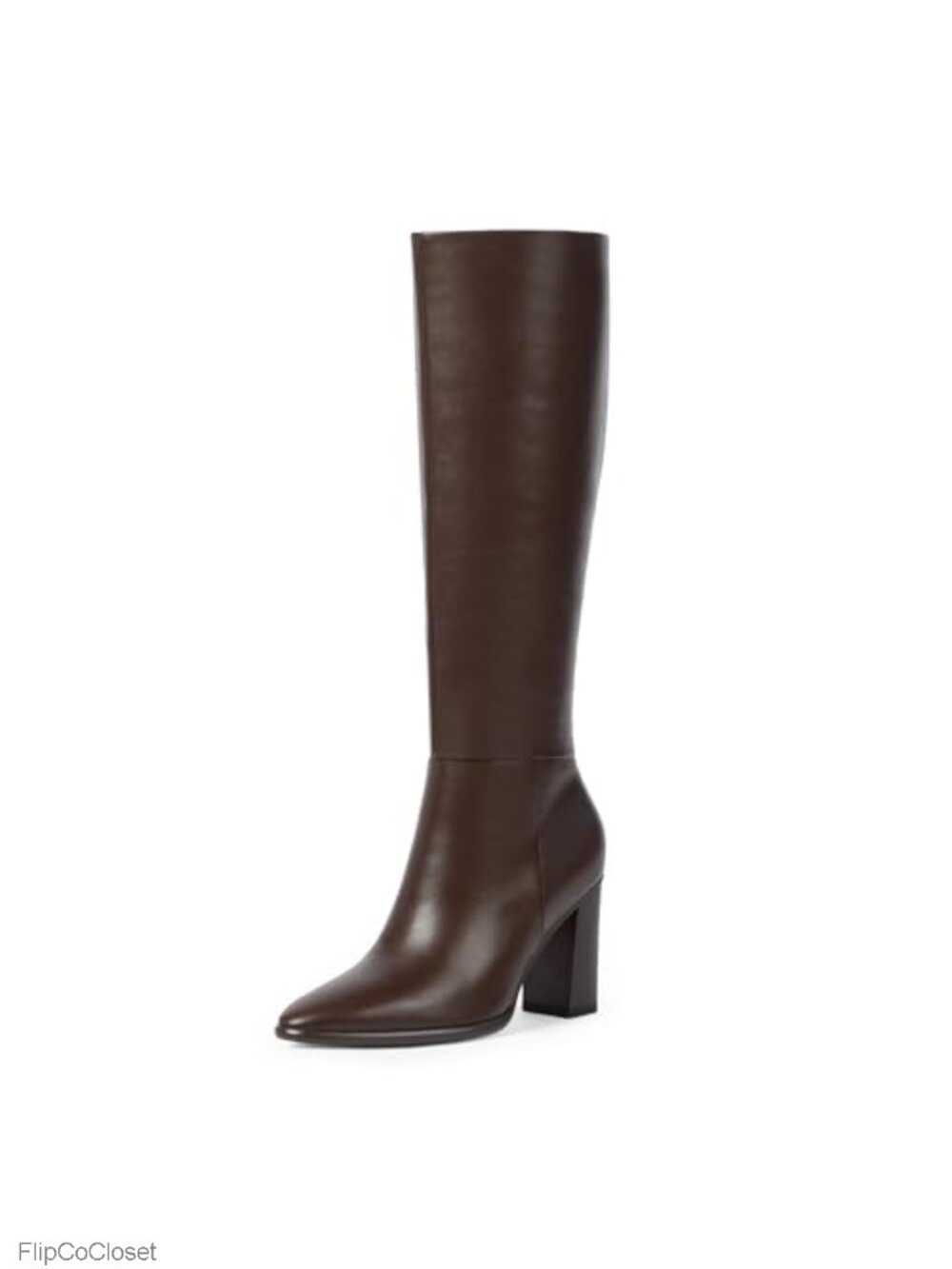 Knee High Boots Pointed Toe Chunky Heel PU Leather Tall Boots